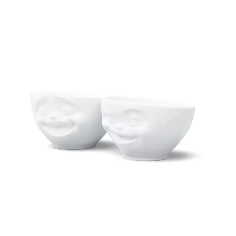 FIFTYEIGHT PRODUCTS Set de cuencos 200ml - Sonriente y Guiñando, Blanco (2 piezas)