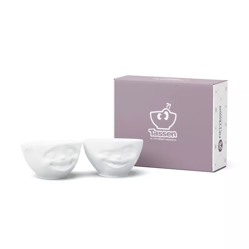 FIFTYEIGHT PRODUCTS Set de cuencos 200ml - Sonriente y Guiñando, Blanco (2 piezas)