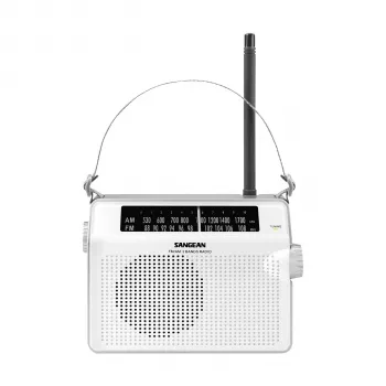 Sangean PR-D6 radio portátil AM/FM blanco con reloj y despertador