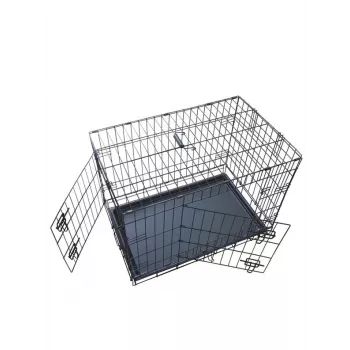 Transportín plegable para perros 76x48x54 cm – alambre de acero resistente, doble puerta, bandeja extraíble, negro
