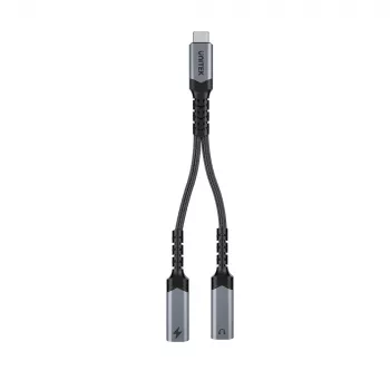 Unitek adaptador de audio y carga USB-C con Power Delivery 60W, 15 cm, Space Grey