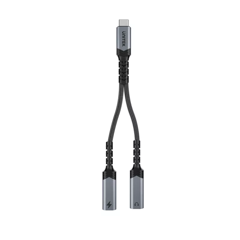 Unitek adaptador de audio y carga USB-C con Power Delivery 60W, 15 cm, Space Grey