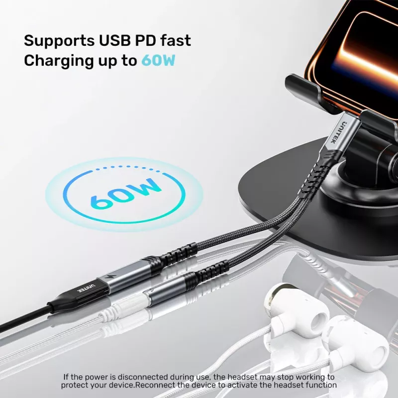 UNITEK Adaptador de audio de USB-C a 3,5 mm con PD