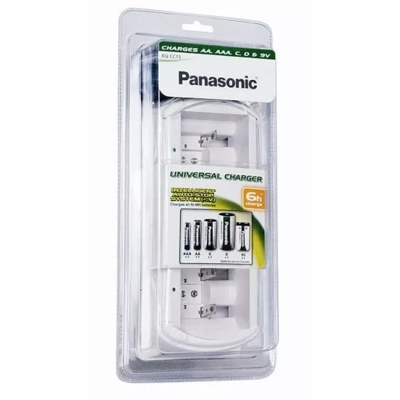 Cargador de batería Ni-MH Smart & Quick Panasonic BQ-CC15E/1B para AA y AAA, 4 compartimentos, canales individuales, AC 100-240V