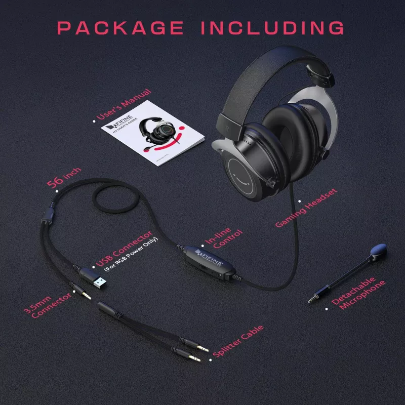 FIFINE H3 AmpliGame RGB Auriculares gaming over-ear con cable y micrófono desmontable, drivers de 50 mm, USB-A, Negro