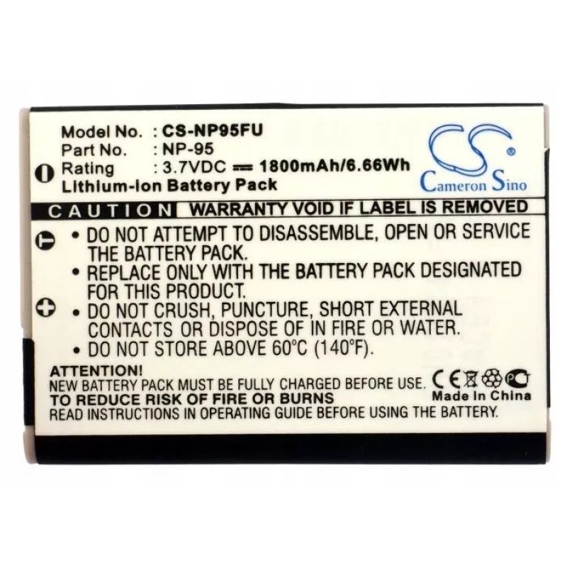 Cameron Sino batería de repuesto para Fujifilm NP-95 / Ricoh DB-90, 3,7V 1900mAh Li-Ion, negro