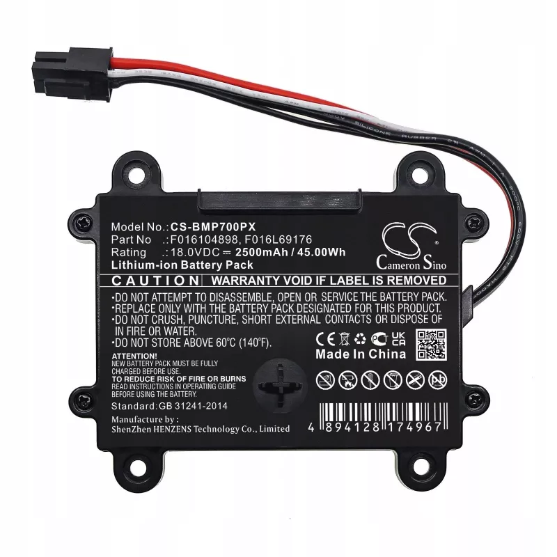 Cameron Sino batería de litio 18V 2500mAh para Bosch Indego S+ 350 400 500 robot cortacésped (sustituye a F016104898, F016L69176)