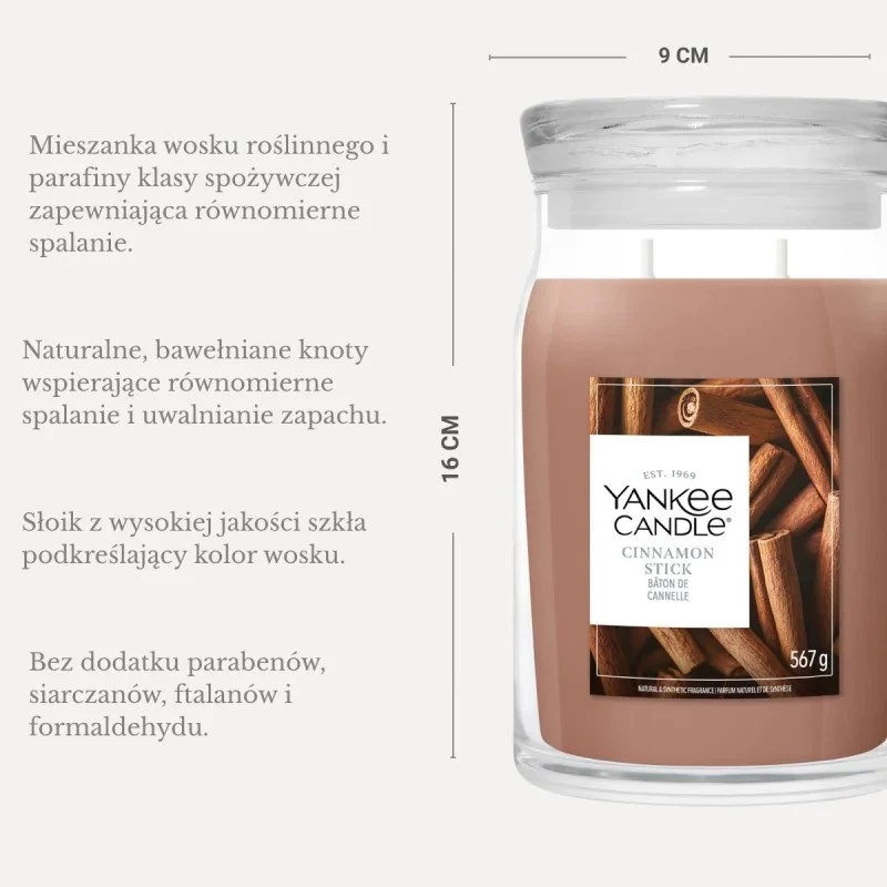 Yankee Candle Signature Cinnamon Stick vela en tarro grande 567g