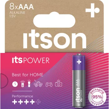 ITSON LR03IPO/8HH pilas alcalinas AAA – pack de 8, 1,5 V, 10 años de conservación, sin mercurio