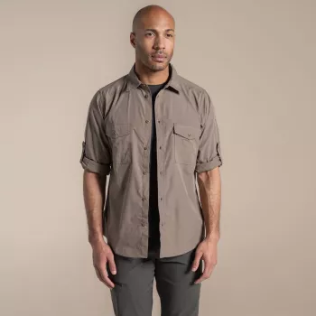 Craghoppers Kiwi II camisa de viaje de manga larga - Pebble, XXL