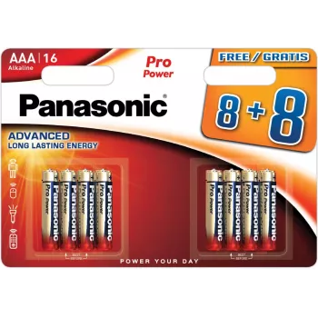 Panasonic Batteries LR03PPG/16BW pilas alcalinas AAA 8+8, pack de 16