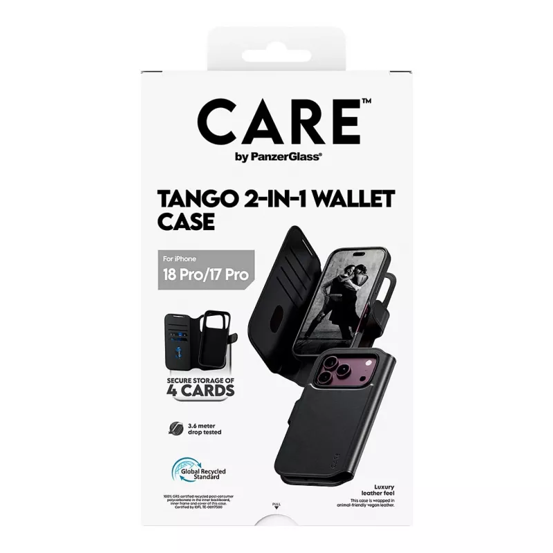 CARE™ by PanzerGlass® Tango funda cartera 2 en 1 Negra con MagSafe para iPhone 18 Pro / 17 Pro
