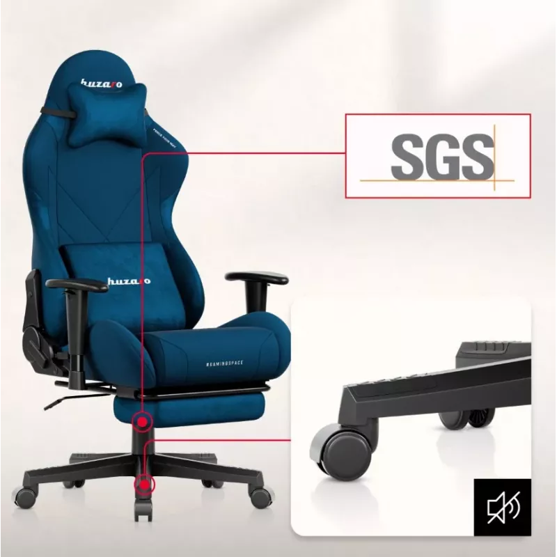 Huzaro Force 5.7 silla gaming ergonómica azul - piel sintética, reposabrazos ajustables, respaldo ajustable, cojines lumbar y cervical