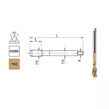 Machuelo de máquina M10x1 DIN 371 C R40 6H HSSE TiN 800X