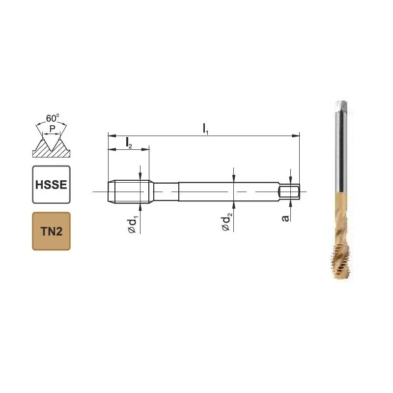 Machuelo de máquina M10x1 DIN 371 C R40 6H HSSE TiN 800X