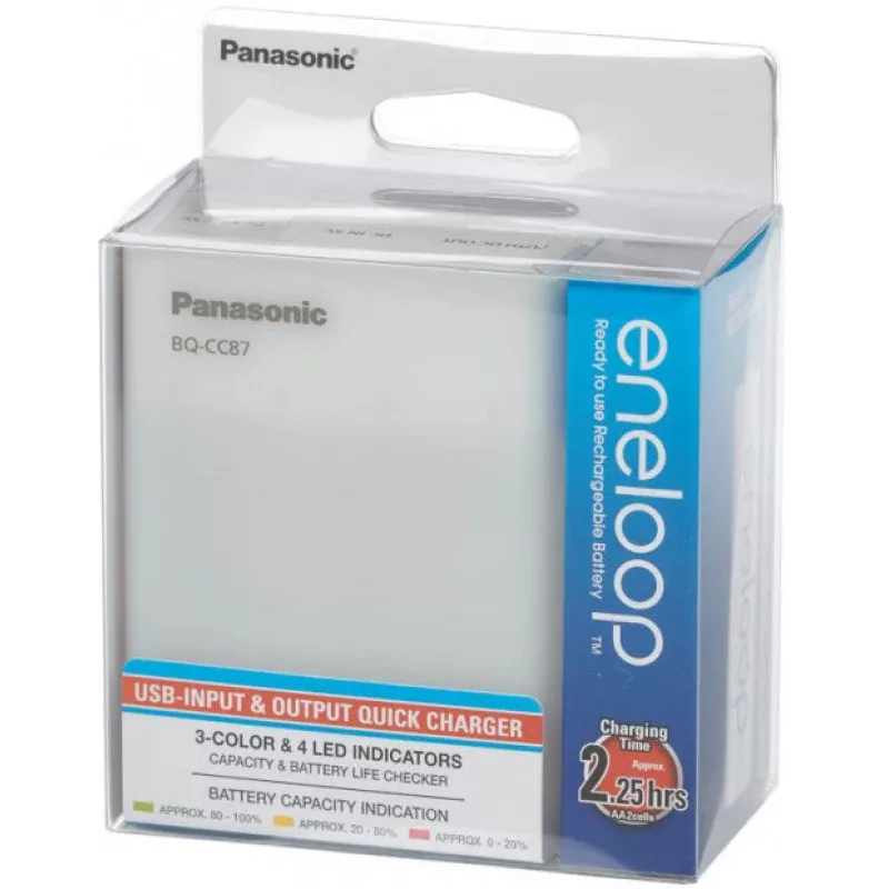 Panasonic eneloop BQ-CC87USB cargador con 4 pilas recargables de 1900 mAh (K-KJ87MCC40USB)