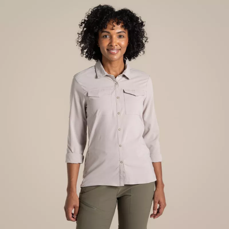 Craghoppers NosiLife Pro LS Shirt III camisa de viaje mujer - Soft Mushroom, XS