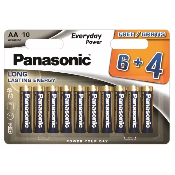 Panasonic Everyday Power pilas alcalinas AA LR6 pack de 10 (6+4 gratis) - 1,5V, 10 años de vida útil, Triple Tough Coating