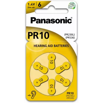 Panasonic Batteries PR-230(10)/6LB pilas de zinc-aire para audífonos talla 10, 1,45V, 100mAh, pack de 6