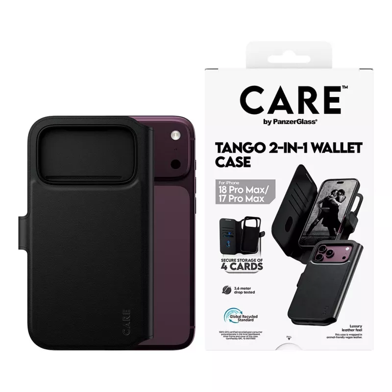 CARE by PanzerGlass Tango funda tipo flip para Apple iPhone 17 Pro Max - compatible con MagSafe - piel vegana - negra