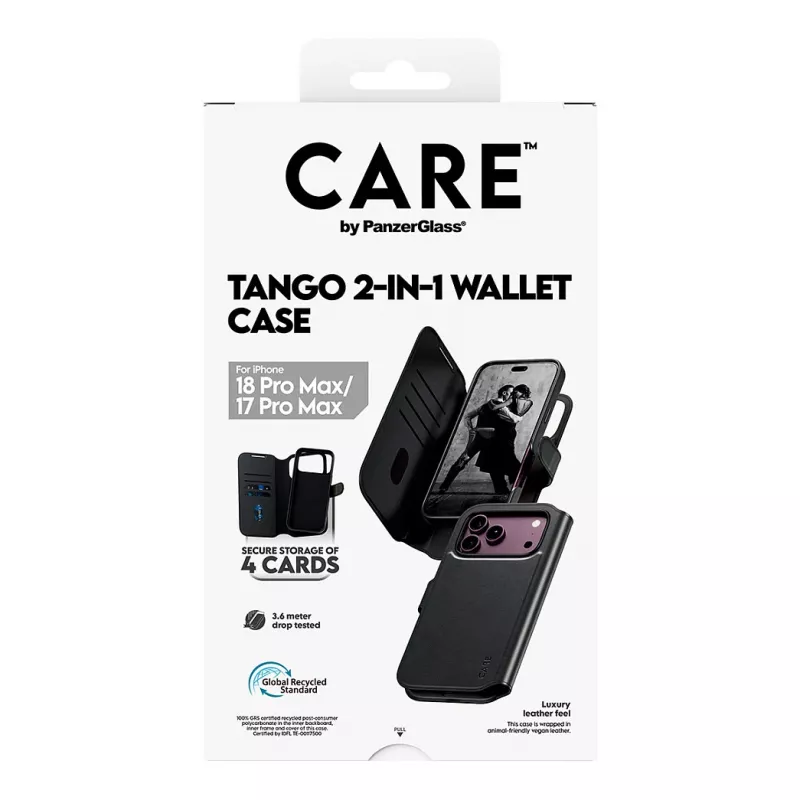 CARE by PanzerGlass Tango funda tipo flip para Apple iPhone 17 Pro Max - compatible con MagSafe - piel vegana - negra