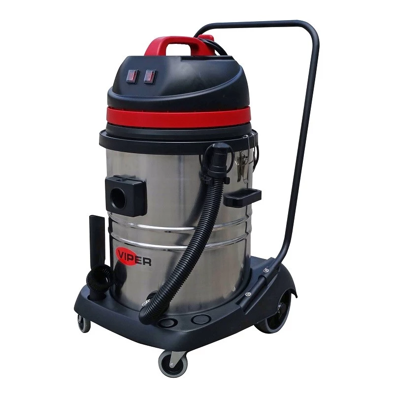 VIPER LSU255 Aspirador profesional de agua y polvo, doble motor de 1000W, depósito de polietileno de 55L, manguera de 38mm, carro