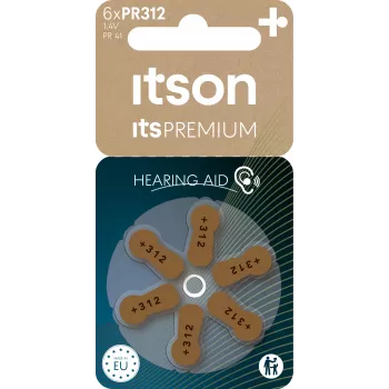 Pilas de zinc-aire para audífonos ITSON PR312(41)IT/6RM talla 312 (lengüeta marrón) - pack de 6