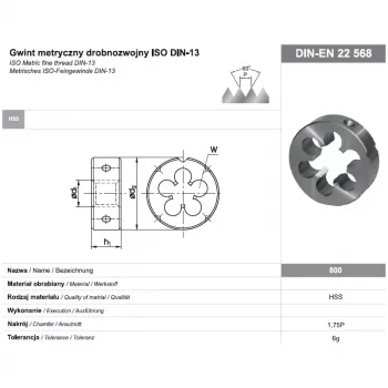 Cojinete de roscar redondo M16x1 DIN-22568 (6g) HSS 800