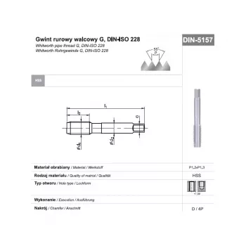 HSS Macho de roscar manual G 1/2 DIN 5157D para rosca de tubo