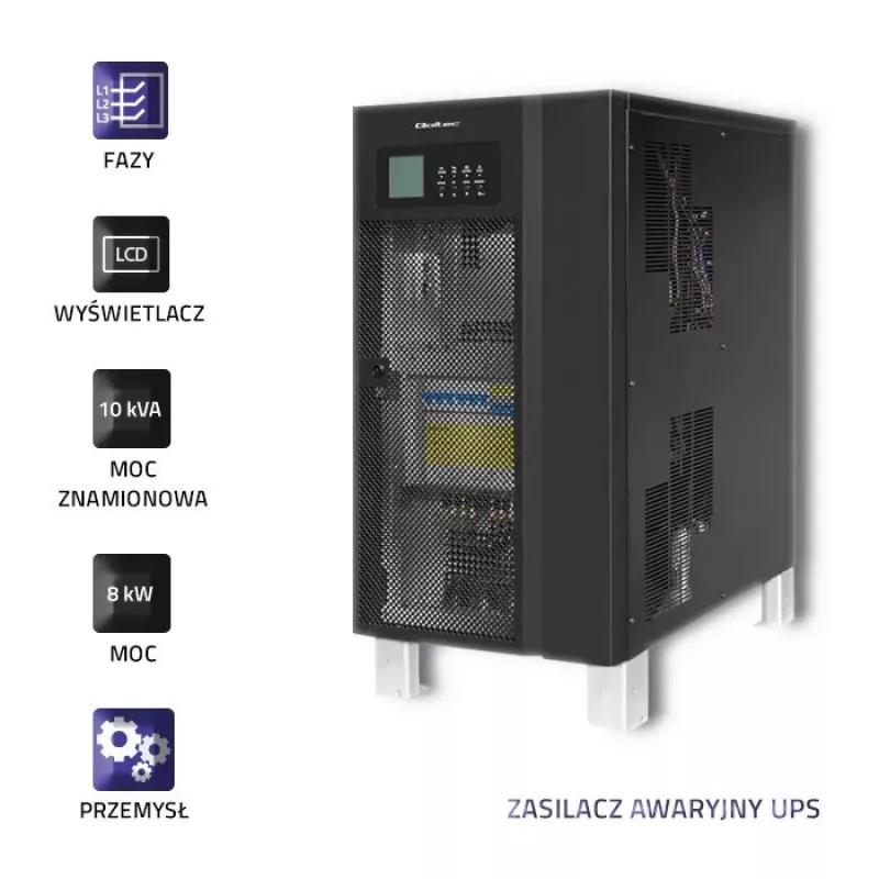 Qoltec 53948 SAI online de doble conversión trifásico 10kVA 8kW con LCD