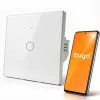 Interruptor de luz táctil inteligente Wi-Fi Qoltec 52715, 1 canal, vidrio templado, blanco, Tuya/Smart Life, temporizador, control por voz