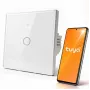 Interruptor de luz táctil inteligente Wi-Fi Qoltec 52715, 1 canal, vidrio templado, blanco, Tuya/Smart Life, temporizador, control por voz