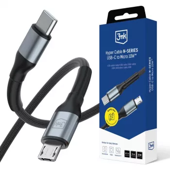 3mk Hyper Cable N-SERIES USB-C a Micro-USB 3m QC 3.0 10W Negro
