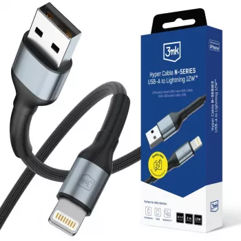 3mk Hyper Cable N-SERIES USB-A a Lightning 2m QC 3.0 5V/2.4A 12W Negro