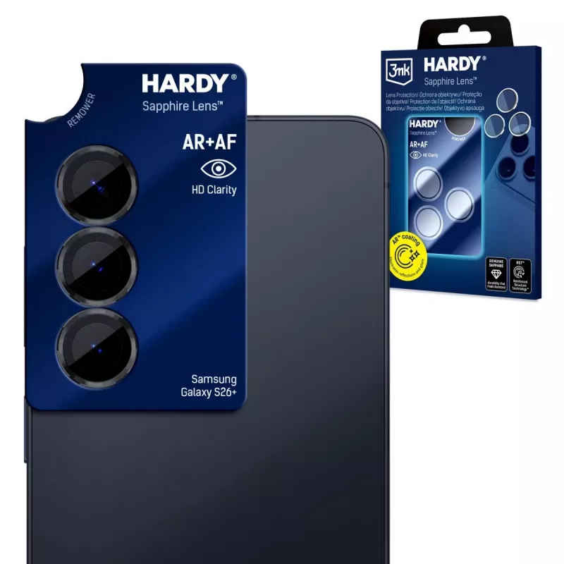 Samsung Galaxy S26+ Protector de cámara de lente 3mk Hardy Sapphire - Ultra HD, 9H, cobertura total