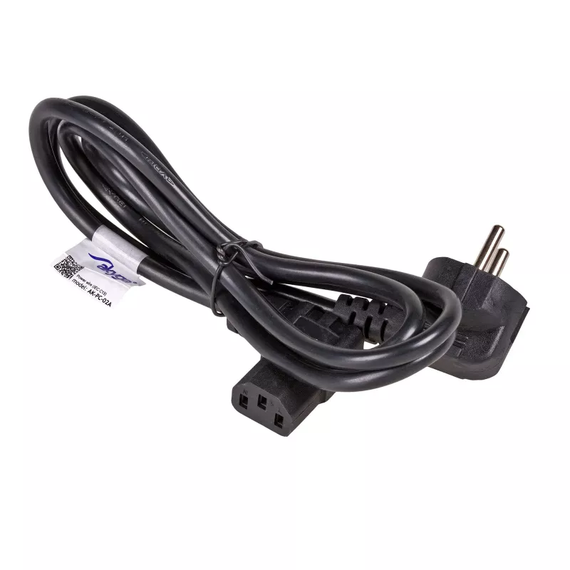 Cable de alimentación acodado Akyga AK-PC-02A, CEE 7/7 a IEC C13 90°, 1,5 m, negro
