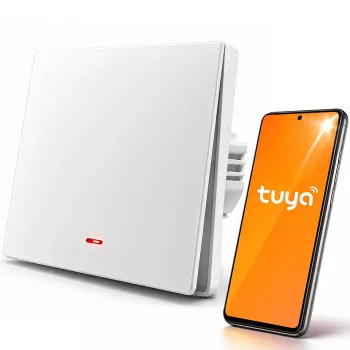 Qoltec Interruptor de luz Wi-Fi inteligente de 1 canal con temporizador, Tuya & Smart Life, blanco