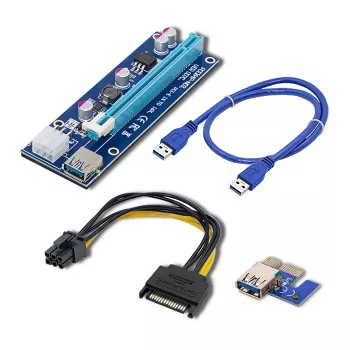 Qoltec Extensor Riser PCI-E ver. 007C USB 3.0 PCIe x1 a x16 con cable de 60cm, 4 condensadores sólidos, alimentación 6-Pin/SATA/Molex, indicador LED