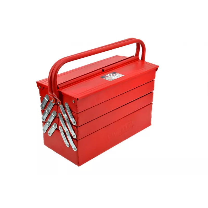 AWTOOLS AW30988 Maletín de herramientas con 18 compartimentos, tapa transparente, organizador apilable para piezas pequeñas y herramientas, negro/rojo