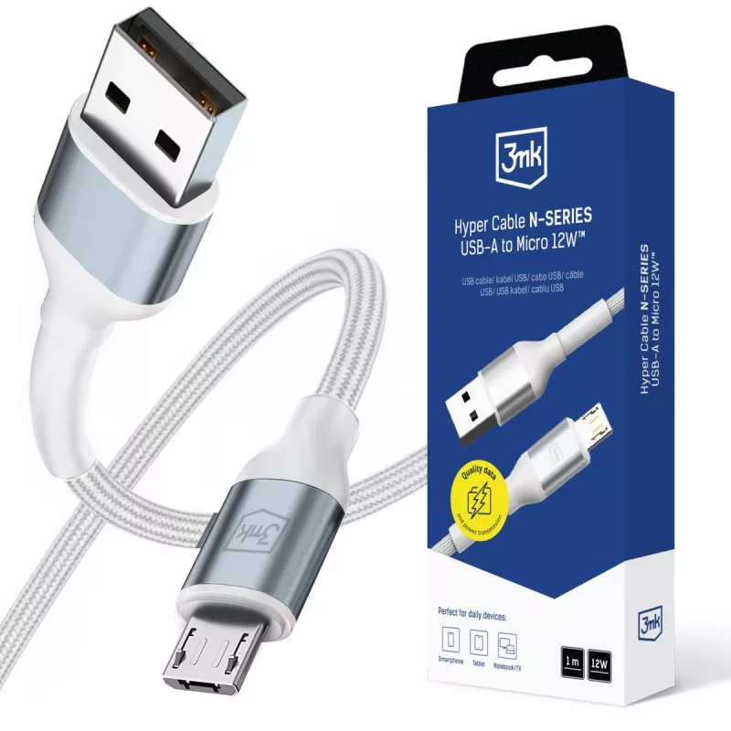 3mk Hyper Cable N-SERIES USB-A a Micro 1m 5V/2,4A 12W Blanco