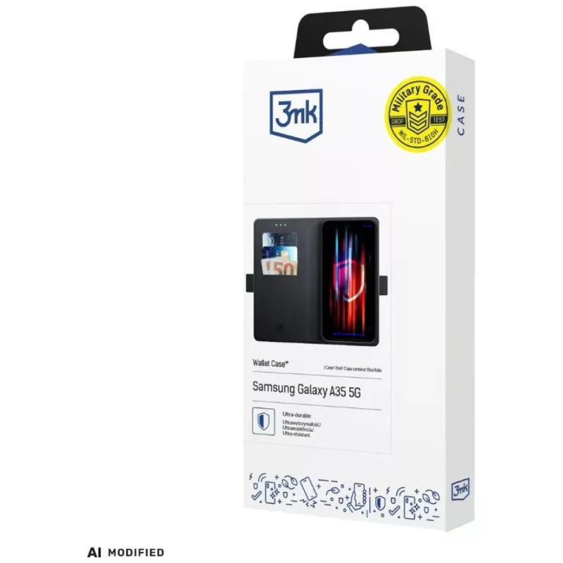 Funda cartera 3mk para Samsung Galaxy A37 - Piel sintética negra con compartimentos para tarjetas, portabilletes, cierre magnético y función de soporte
