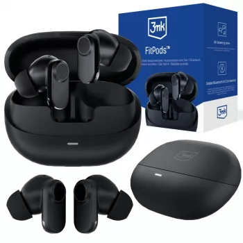 Auriculares True Wireless Stereo 3mk FitPods BT 6.0 con estuche de carga, Bluetooth 5.0, control táctil, IPX4, negros