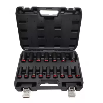 AWTOOLS Black Line Juego de vasos de impacto 1/2, 16 uds., 10-32 mm, largo