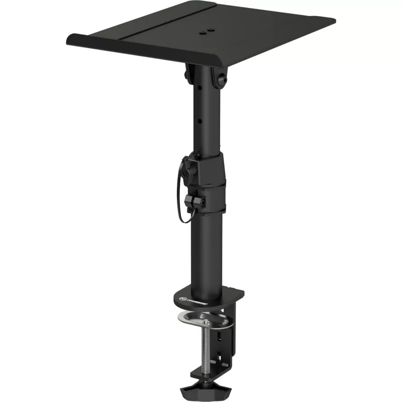 MOZOS MSK10 soporte para monitores de estudio par – soportes de altavoz de acero ajustables en altura con almohadillas de desacoplamiento, puntas de suelo y gestión de cables, 800–1300 mm, 20 kg de carga por soporte, negro