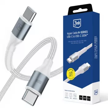 3mk Hyper Cable N-SERIES USB-C a USB-C 2m PD 3.0 QC 3.0 20V/5A 100W blanco
