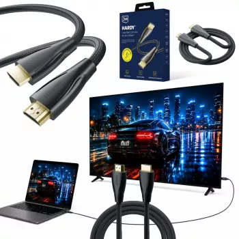 3mk Hardy Cable HDMI 2.1 0,5m Ultra High Speed 48Gbps 8K60Hz 4K120Hz eARC VRR ALLM Negro