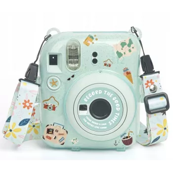 LOVEINSTANT Funda para Fujifilm Instax Mini 12 con pegatinas y bolsa de fotos - Verde brillante
