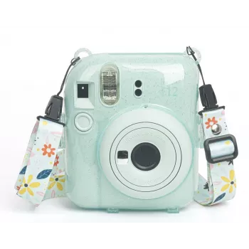 LOVEINSTANT Funda para Fujifilm Instax Mini 12 con pegatinas y bolsa de fotos - Verde brillante
