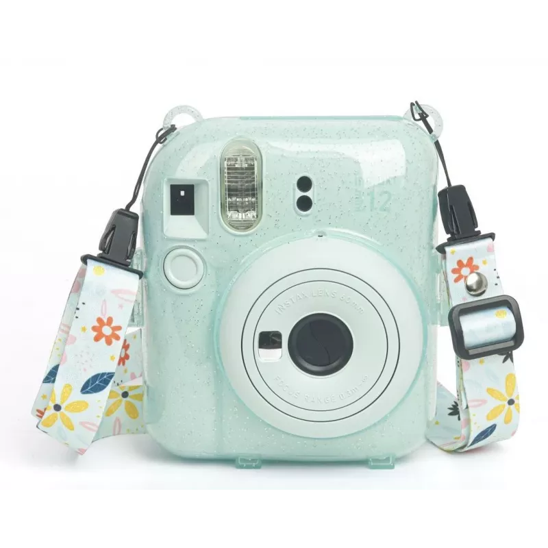 LOVEINSTANT Funda para Fujifilm Instax Mini 12 con pegatinas y bolsa de fotos - Verde brillante
