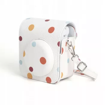 LOVEINSTANT Funda de piel PU de lunares para Fujifilm Instax Mini 12, correa extraíble, cierre magnético